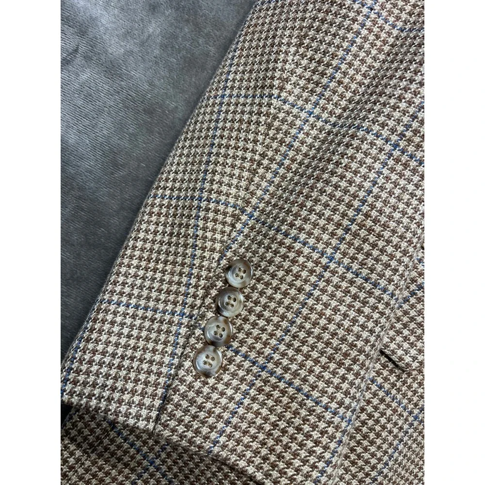 Jos A Bank Men's Houndstooth Blazer 46L Wool‎ Silk Linen Blend Sport Coat